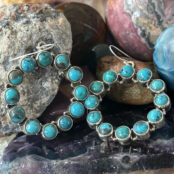 Jewelry - Turquoise hoop sterling silver southewestern earrings